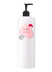 Bubbsi creamy coconut oil baby shampoo bottle shown for gentle cleanse of delicate hair.
