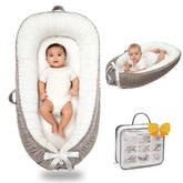 Bubbyhuts baby lounger in grey-white with breathable cotton for cozy daytime lounging.