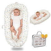 Bubbyhuts baby lounger triangle cover front shows breathable cotton for newborn comfort.
