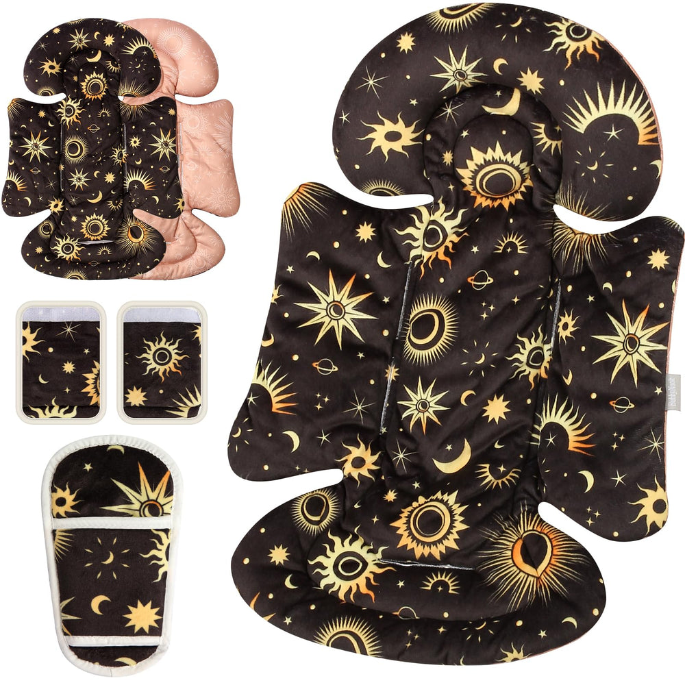BUBBYNOOK Stars headrest-support keeps a newborn's head steady during swing sessions.