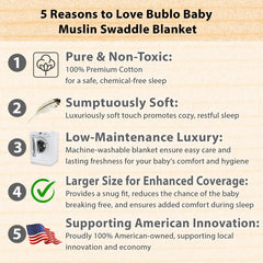 Bublo Baby 47x47-inch swaddle size demonstrating ample coverage for cozy swaddling and versatile use.