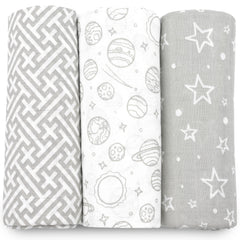 Bublo Baby muslin swaddle blankets 3-pack showing soft fabric ideal for tender newborn skin comfort.