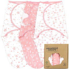 Bublo Baby swaddle rose pink front view pack showcases cozy fit and calm sleep.