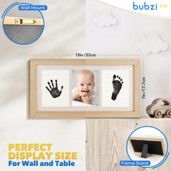 Bubzi Co handprint frame display on wall shows cherished newborn keepsake.