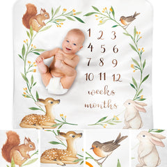 Bubzi Co milestone blanket woodland pattern close-up showing soft cotton flannel comfort