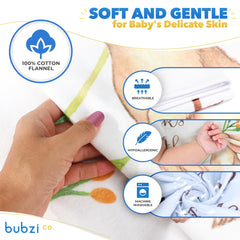 Bubzi Co milestone blanket being used as a soft swaddle for cozy newborn moments