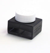 Buckle Guard buckle-cover on a bus seatbelt helps deter unbuckling during transport.