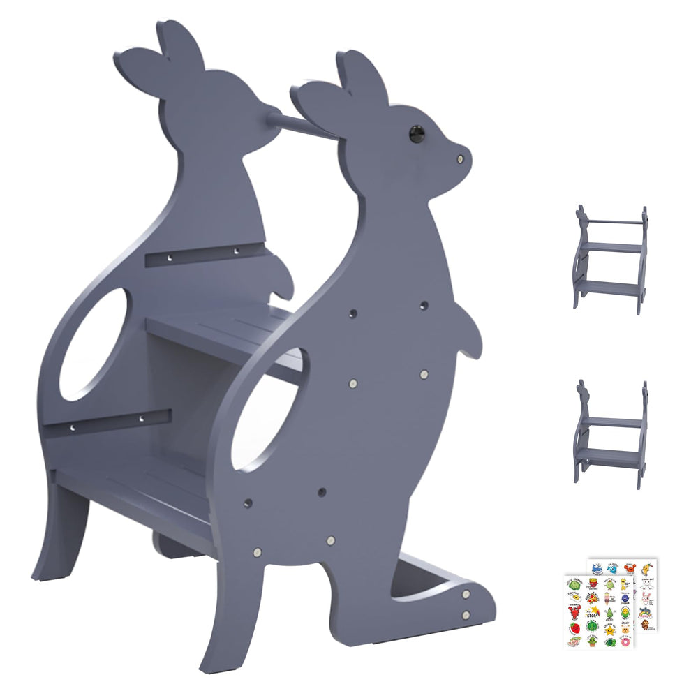 BueDeHai wooden toddler step stool assembly demonstrates sturdy construction for bathroom routines.