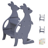 BueDeHai wooden toddler step stool assembly demonstrates sturdy construction for bathroom routines.