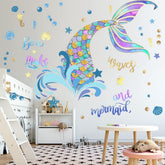 Buer Homie mermaid wall decals with purple tail for vibrant kids room decor.