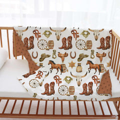 Buerhanerry Western Cowboy baby blanket ideal for nursery use, soft minky texture promotes cozy bedtime.