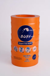 Bufi diaper pail refill 8-pack demonstrating convenient waste management and odor control