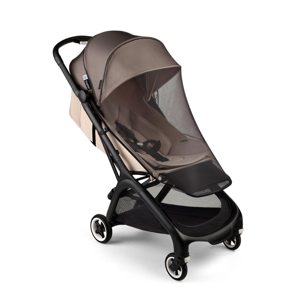 Bugaboo Butterfly/Dragonfly mosquito net snugly hugs the bassinet for protection and airflow.