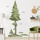 Buiory pine tree wall decal with 3D watercolor look adds cozy woodland vibe.