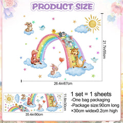Buiory rainbow animals decal closeup shows whimsical creatures perfect for kids rooms.