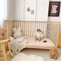 BuLuTu beige rabbit-pattern nursery sheet in boho-neutral tones.