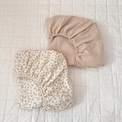 BuLuTu crib sheets 52x28 beige-camellia offer soft breathable cotton for baby comfort