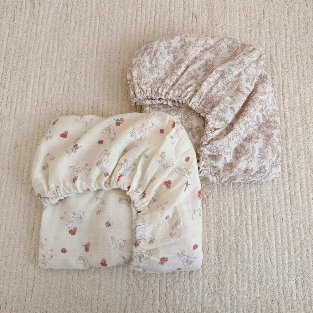 BuLuTu forest-rabbit muslin crib sheet 52x28, breathable and cozy for baby sleep