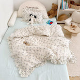 BuLuTu duvet cover ruffles blue freesia closeup showcases soft, breathable fabric for cozy sleep.