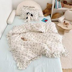 BuLuTu duvet cover ruffles blue freesia closeup showcases soft, breathable fabric for cozy sleep.