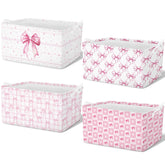 Bulyoou pink bow storage bin folded for compact storage and space-saving use.