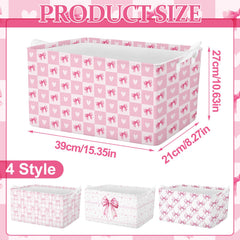 Bulyoou pink bow storage bin open, ready for organizing toys and textiles.
