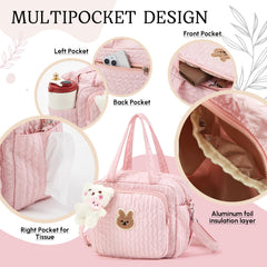 Bulyoou diaper bag tote pink bottle pocket—keeps bottles secure and ready on the go