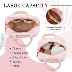 Bulyoou diaper bag tote pink interior pockets—organized baby items, effortless organization