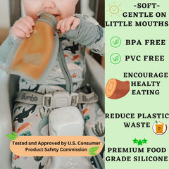 Bumble Bear 4oz two-pack silicone pouches ideal for baby foods and snacks.