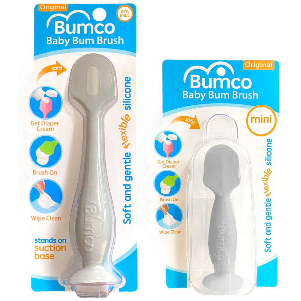 Bumco Baby Bum Brush gray with soft silicone for gentle diaper cream application.