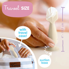 Bumco suction cup base keeps the diaper spatula upright during changes.
