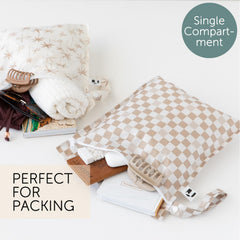 Bumkins Roamio beige wet bag interior showing dry-wet separation