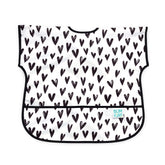 Bumkins short-sleeve bib with heart print front keeps messes contained for busy toddlers.