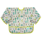 Bumkins Sleeved Bib cactus green front view catching spills during self-feeding
