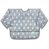 Bumkins sleeved bib gray arrows front view keeps outfits clean during meals.