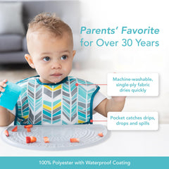 Bumkins SuperBib easy-clean, machine-washable design saves time after feeding.