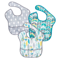 Bumkins SuperBib shoulder-strap fit for quick, tug-proof adjustments during meals.