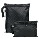 Bumkins waterproof wet bag open shows two compartments for diaper and toy organization.