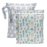 Bumkins wet bag cactus design open demonstrates easy wet-dry separation on the go.