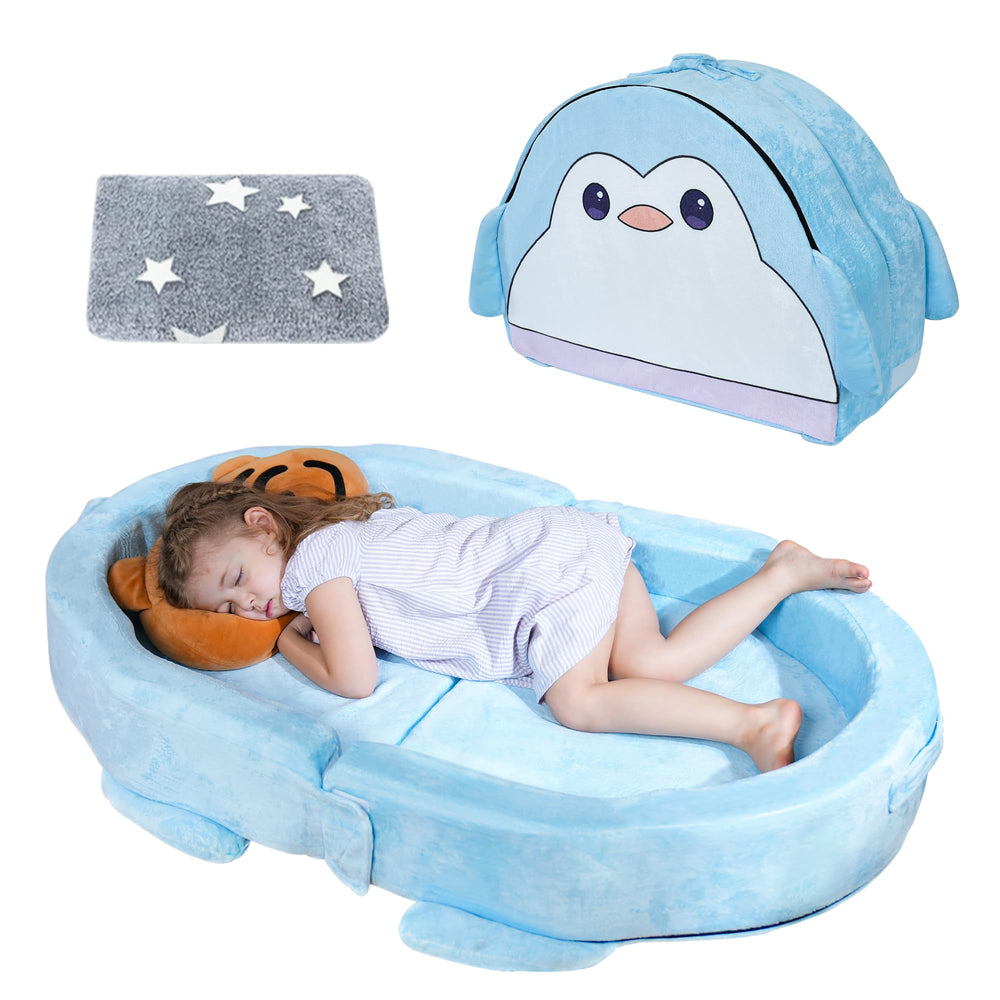 BUMNANA toddler travel bed folded compact for easy packing.
