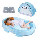 BUMNANA toddler travel bed folded compact for easy packing.