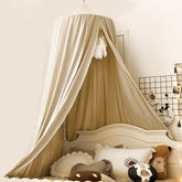 Bunnikins & Clover bed canopy round dome over crib for cozy sleep and insect protection.