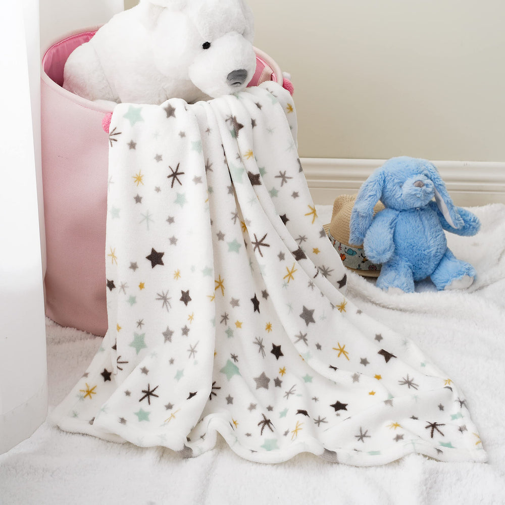 Bunnikins and Clover lightweight plush flannel blanket with soft fabric for cozy bedtime snuggles.