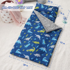 Bunnikins & Clover nap mat open display showing 55 x 20 inch fit for toddlers.
