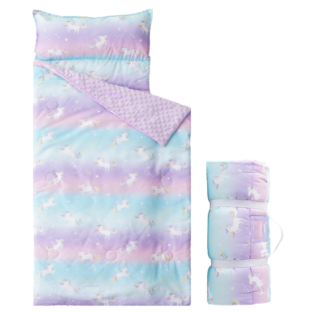 Bunnikins & Clover nap mat rolled up for compact daycare storage