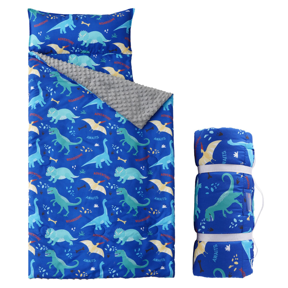 Bunnikins & Clover nap mat rolled compact for easy daycare storage and transport.