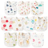 BUoonyer 10-pack baby bibs with cheerful patterns keeps outfits clean during meals.