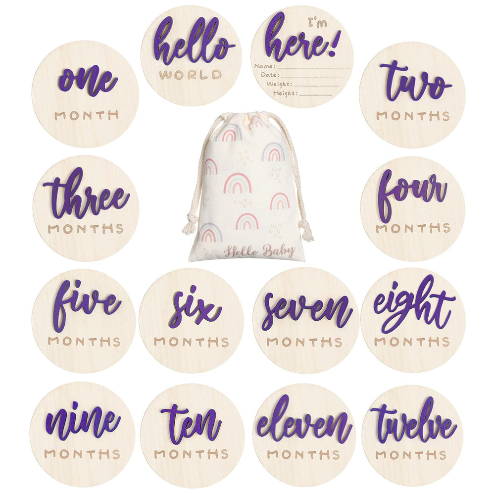 Burbell 7-pack 3D milestone discs front view with natural wood texture for heirloom photos