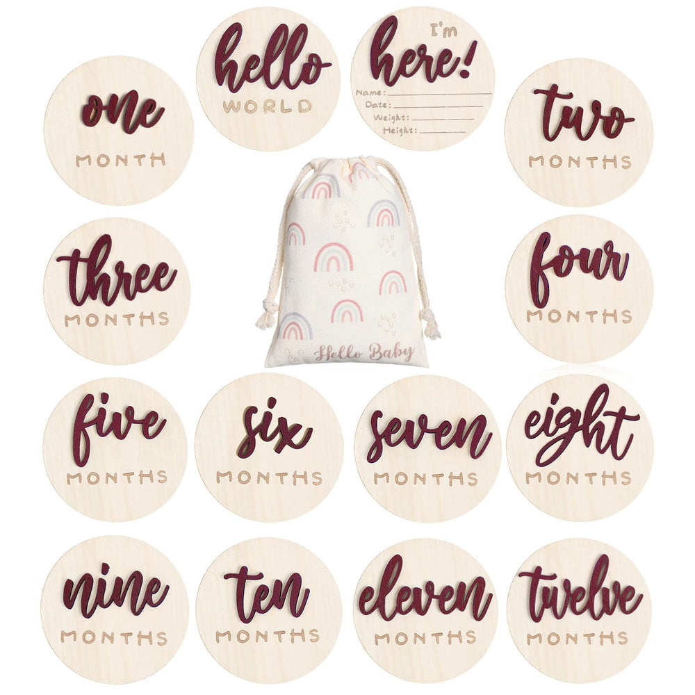 Burbell 7-pack 3D baby milestone discs with hello world for keepsake photos