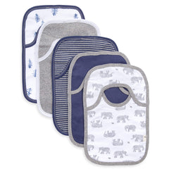 Burt's Bees Baby Bibs 5-pack drool cloths in Wandering Elephants offer soft organic cotton and high absorbency.